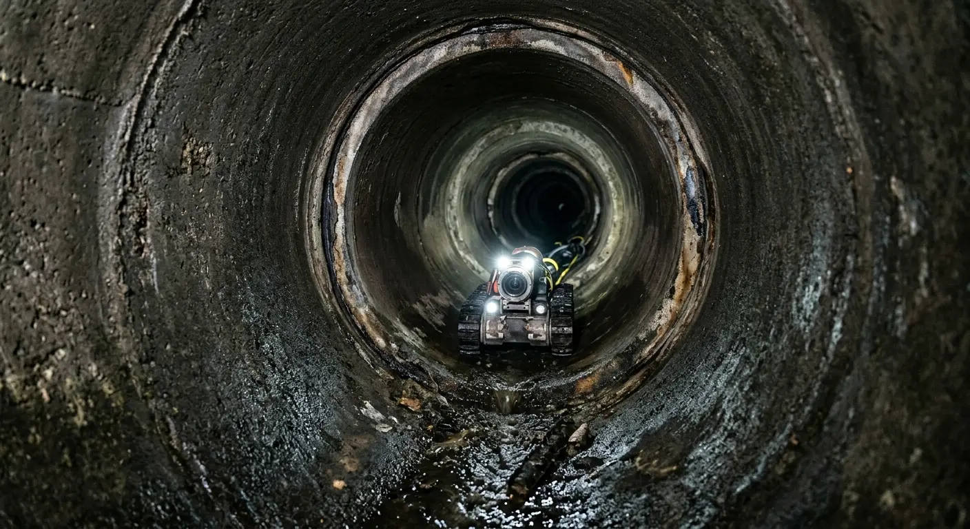 Robotic sewer camera inspecting pipe interior for Drain Snake Service in Cloverly